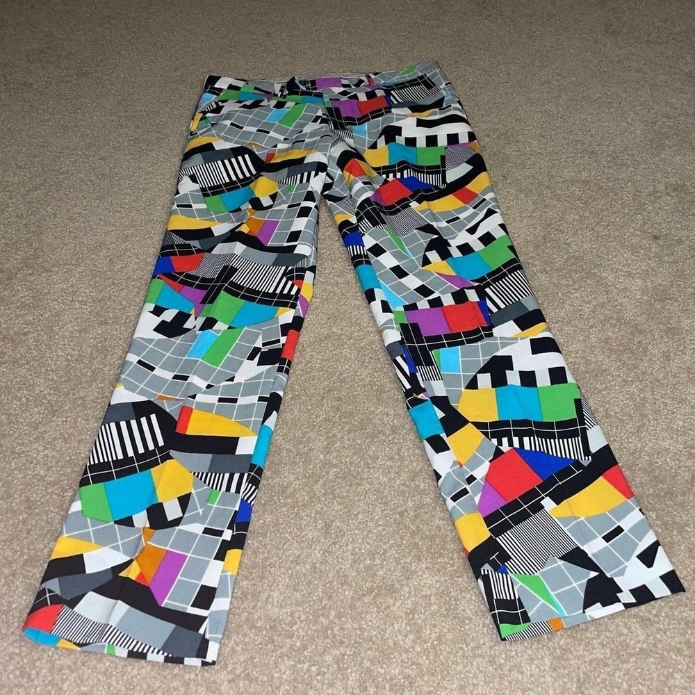 OppoSuits Mens TV Test Card Pattern Suit Pants Multi Color Retro Size US 46
